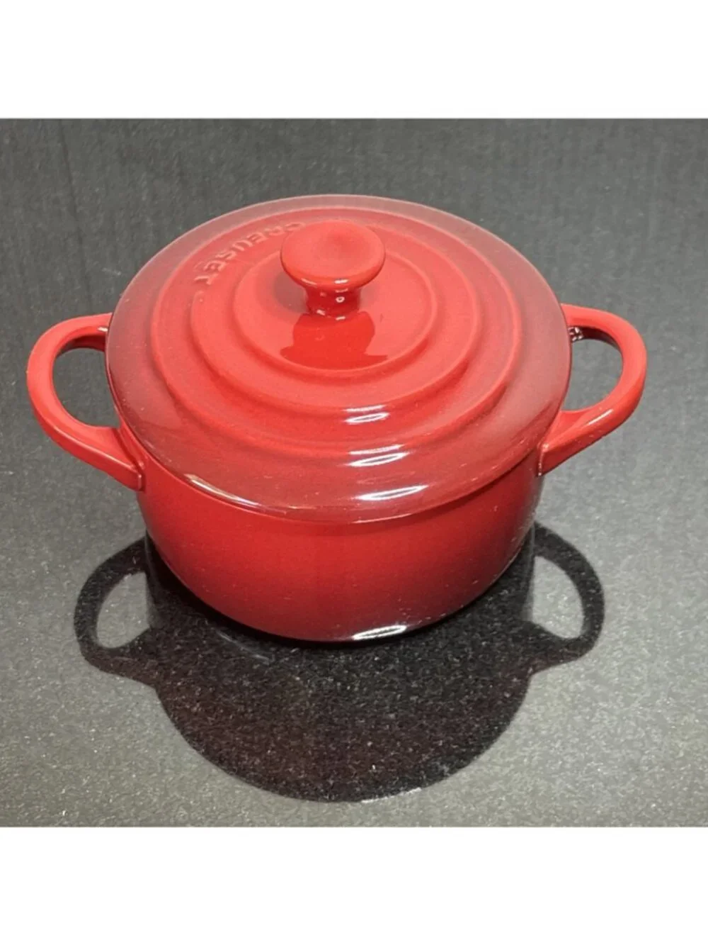 Le Creuset Mini Dutch Oven Cocotte Cerise Enameled Ceramic Ramekin Round Lid 8oz